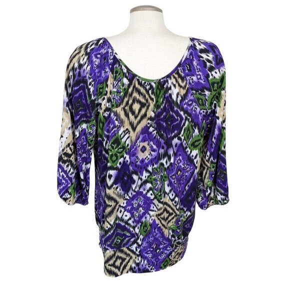 Notations Womens Plus Size 2X Blouse Peasant Key Hole Animal Floral Multicolor - Picture 5 of 6